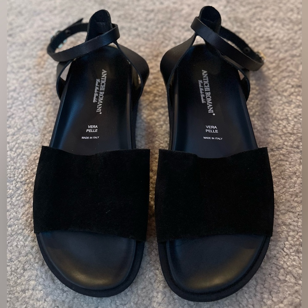 🌞Italy Antichi Romani Hand Made Leather Sandals Women’s EUR 40, U.S. 10 Black